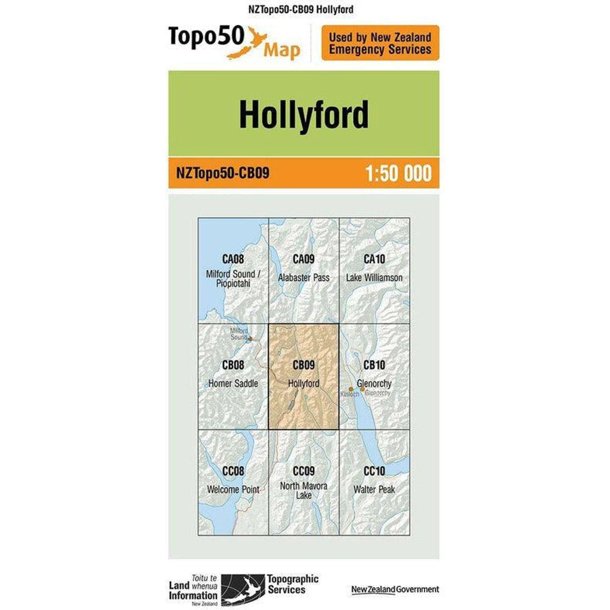 Topo Map 50 Hollyford CB09 Outside Sports
