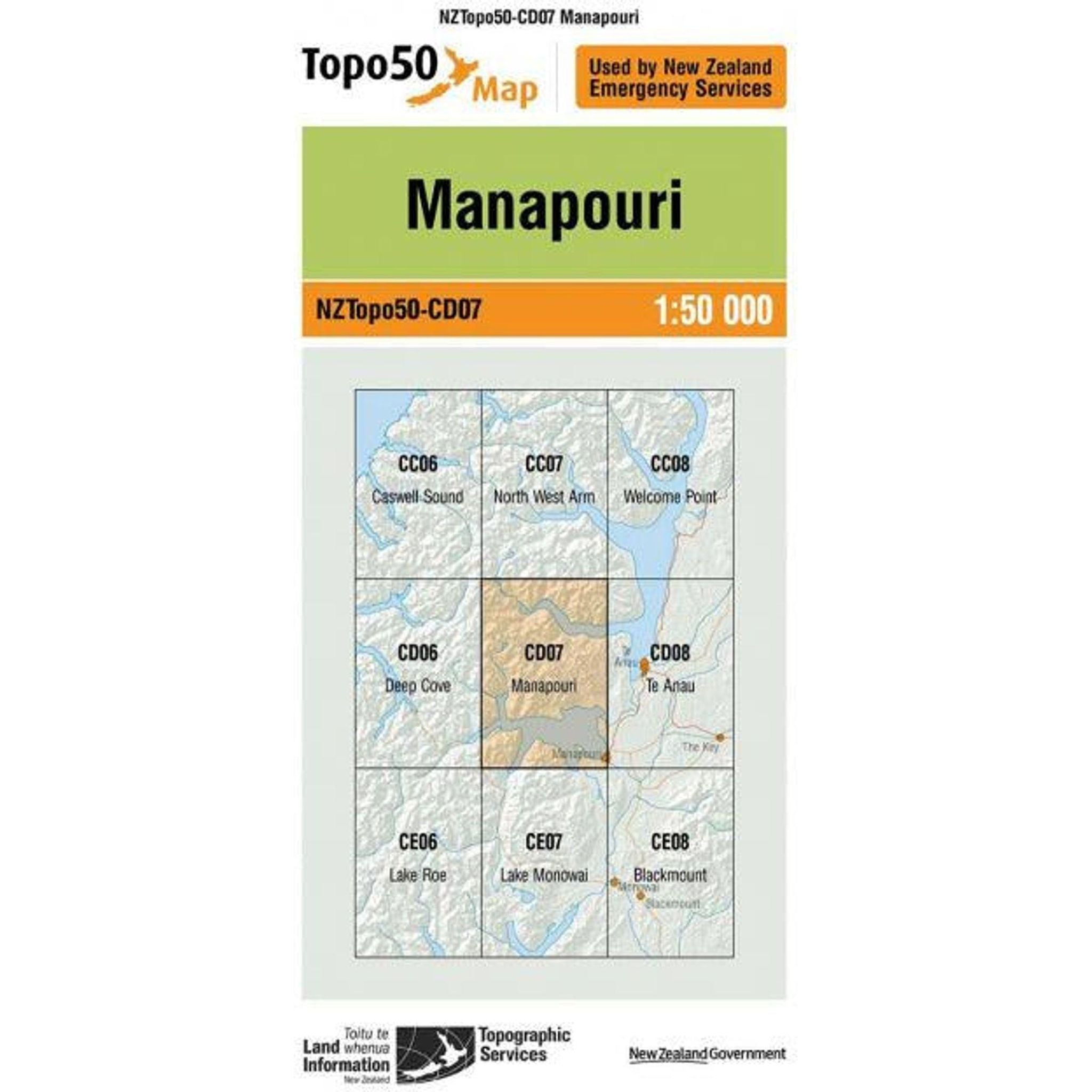 Topo Map 50 Manapouri CD07 Outside Sports
