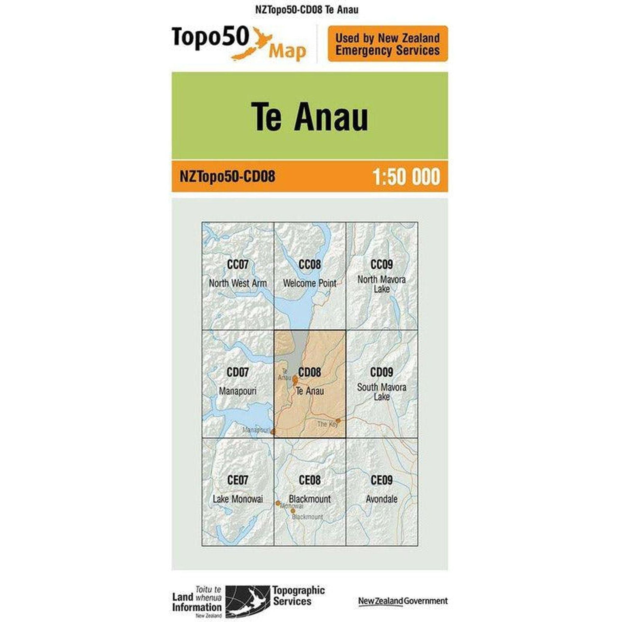 Topo Map 50 Te Anau CD08 Outside Sports