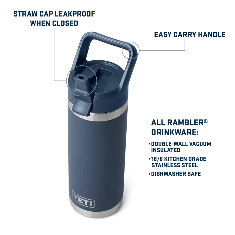 Yeti Rambler 18oz Bottle with Straw Lid Cap (532ml)