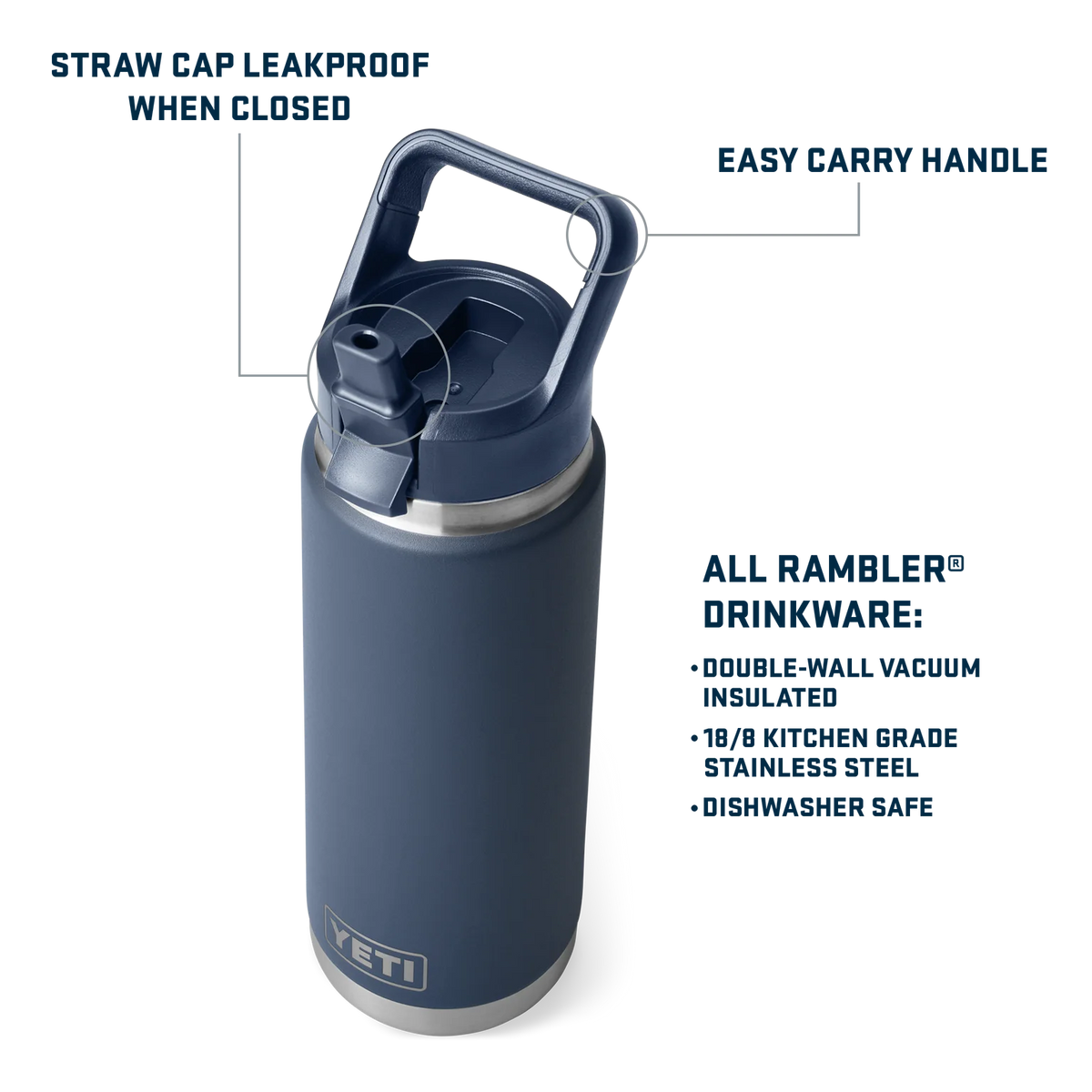 Yeti Rambler Bottle with Straw Lid 26oz (769ml)