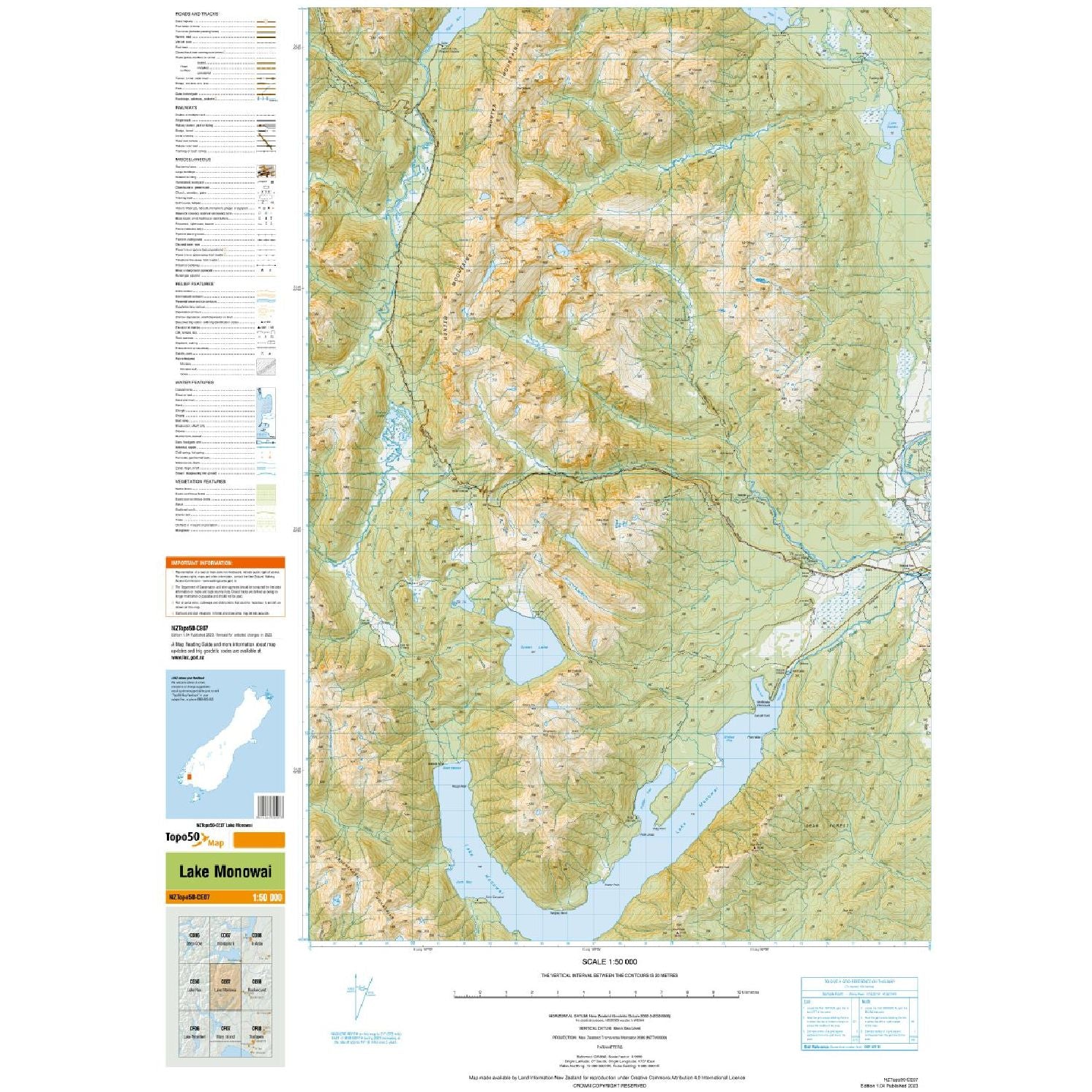 Topo Map 50 Lake Monowai CE07