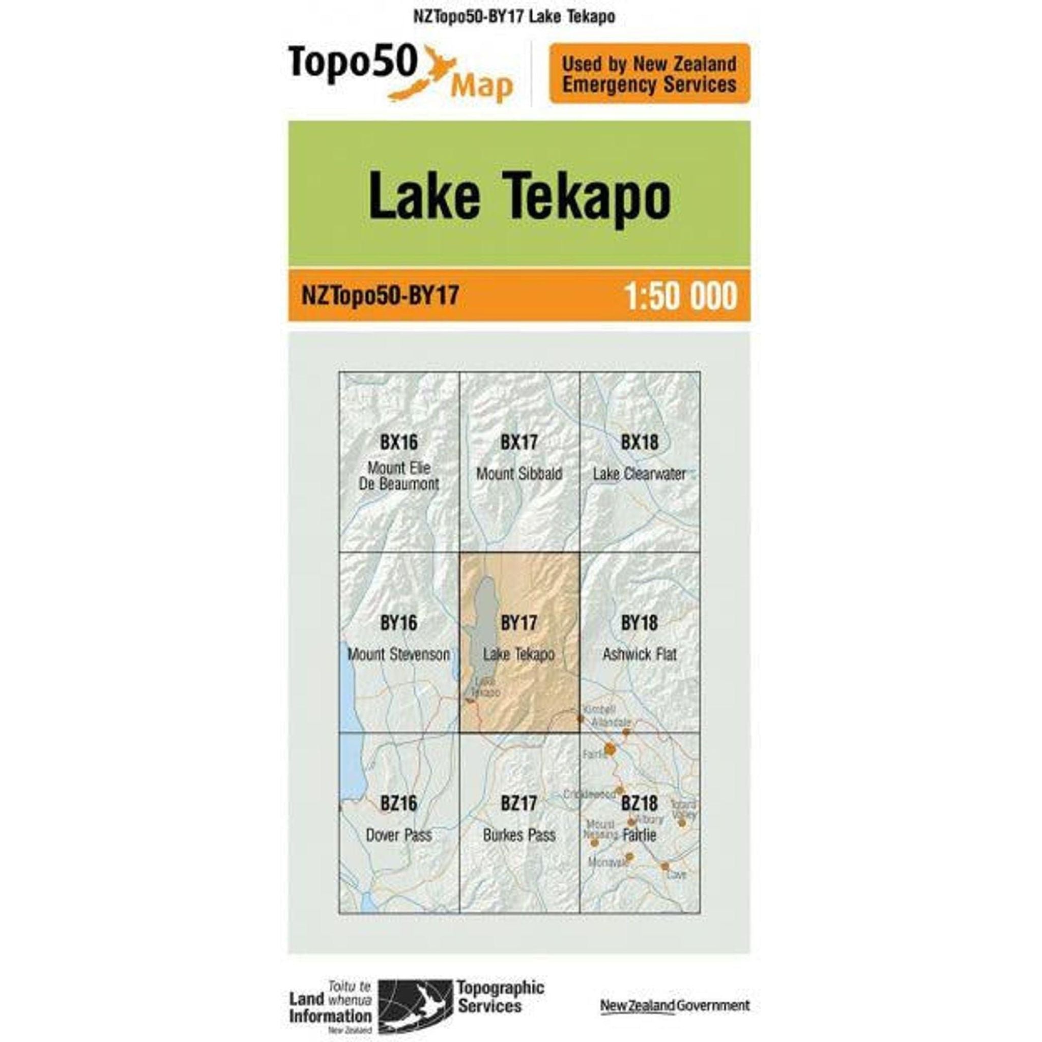 Topo Map 50 Lake Tekapo BY17 Outside Sports