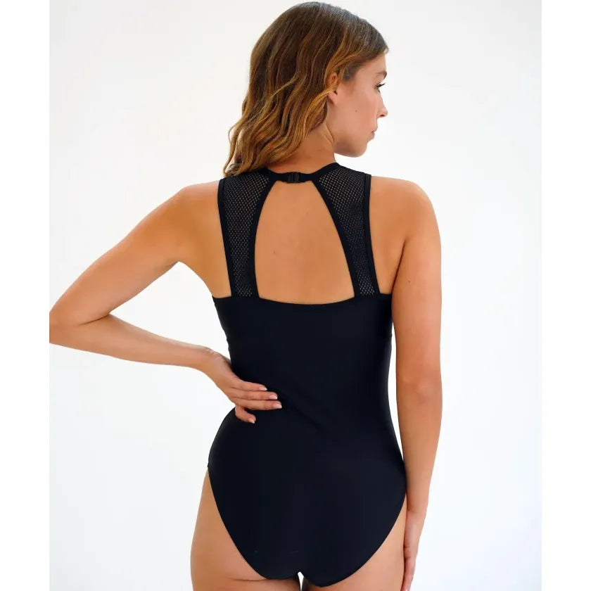 Piha Women's Solid Separate Mesh High Neck Swimsuit