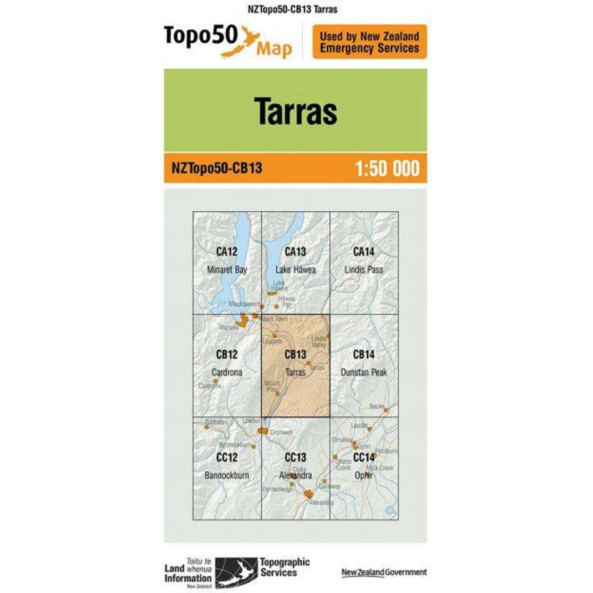Topo Map 50 Tarras CB13 Outside Sports